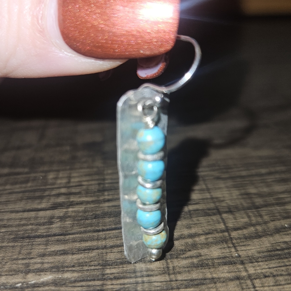 Silver and Turquoise Beaded Dangle Earrings - Picture 3 of 6
